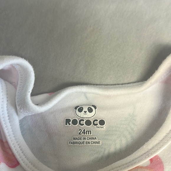 Rococo - set of 3 Pink and White Rompers with tropical flamingo design - Picture 2 of 5